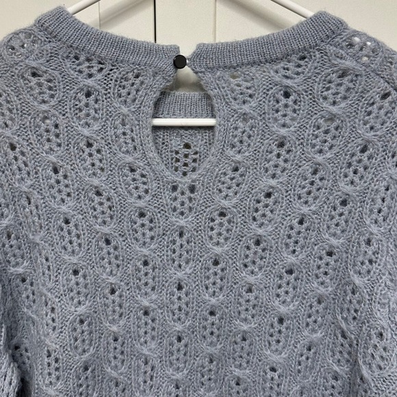 J. Crew Balloon Sleeve Cable Knit Sweater Dusty Blue Alpaca Wool Blend Preppy L - Picture 9 of 9